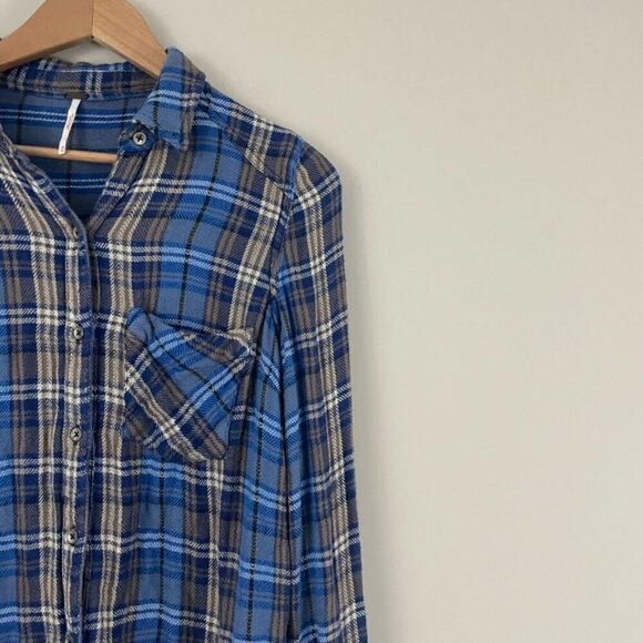 Free People Joplin Plaid Flannel Button Down Top in Blue Size XS - Picture 6 of 6